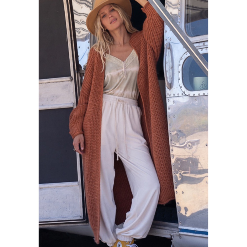 NEW POL Classic & Chic Maxi Cardigan - Dried Carrot